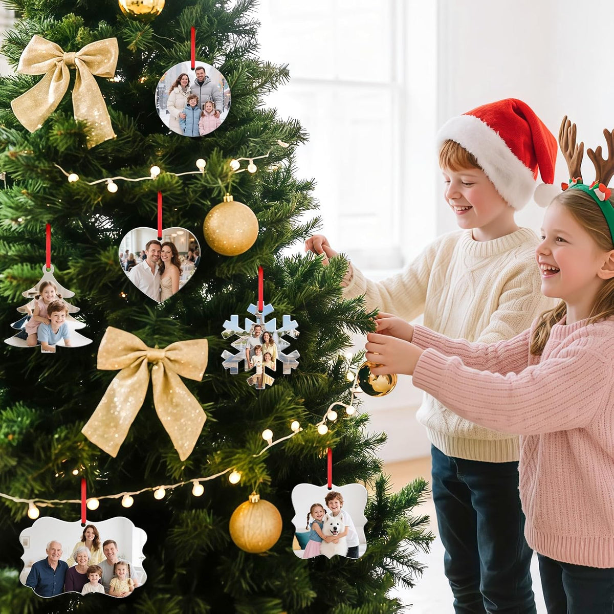 Personalized Photo Christmas Ornaments Double-Sided Metal Custom Picture Christmas Ornament 2024, Customized Xmas Tree Decorations Memorial Gifts for Kids Couples Family Friends Pet