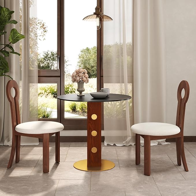 Sintered Stone Office Table and Chair Set - 33.5" Round Table for Small Offices (Red Leg and Black Top, 1 Table and 2 Chairs)