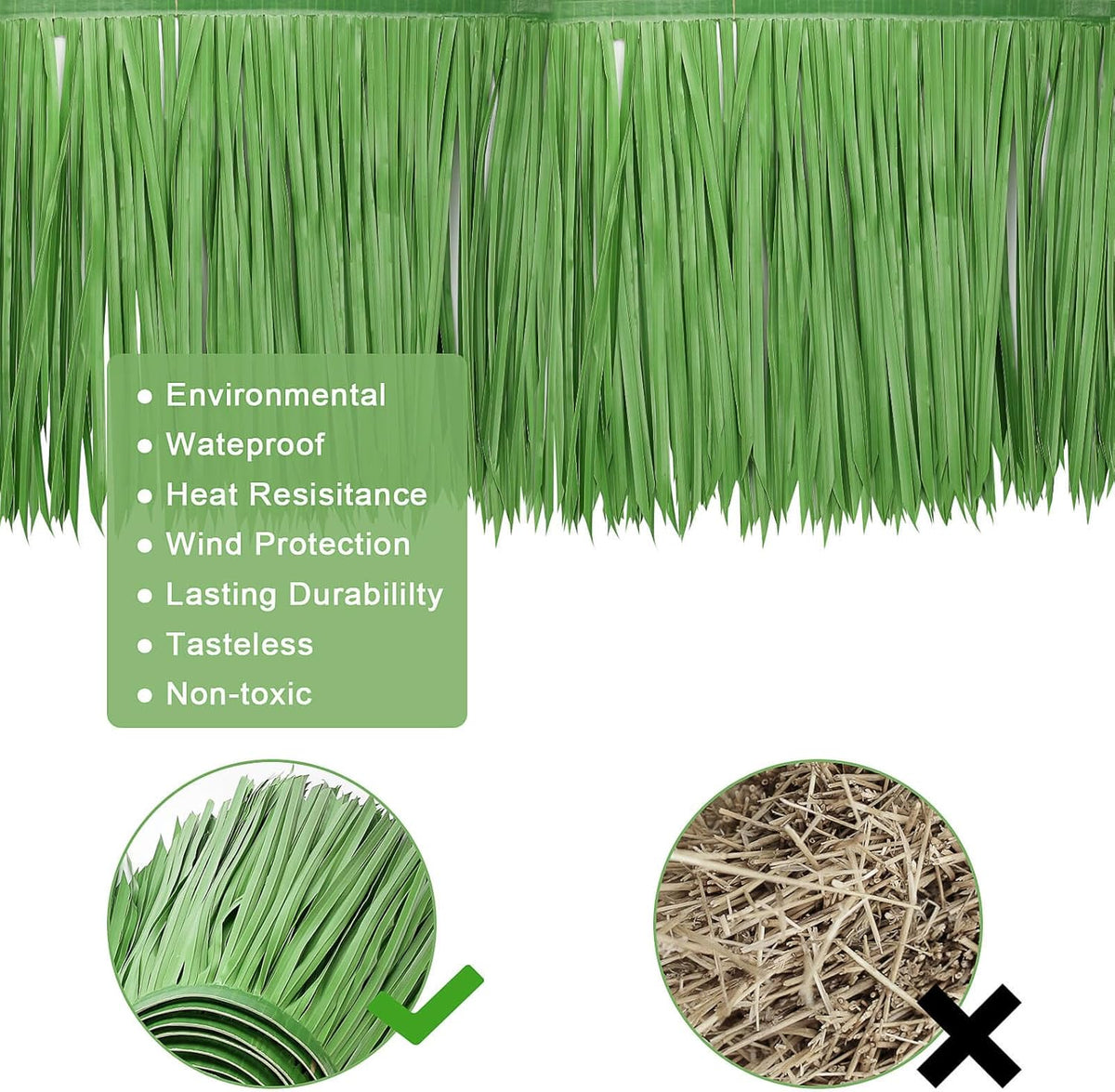 Tiki Straw Roof Thatch - Mexican Style Artificial Palm Rolls, Bar Hut Grass Duck Boat Blinds Runner, Palapa Roofing for Garden Patio Umbrella Covers Fence Party Decoration (Vitality, 16.5' x 16")