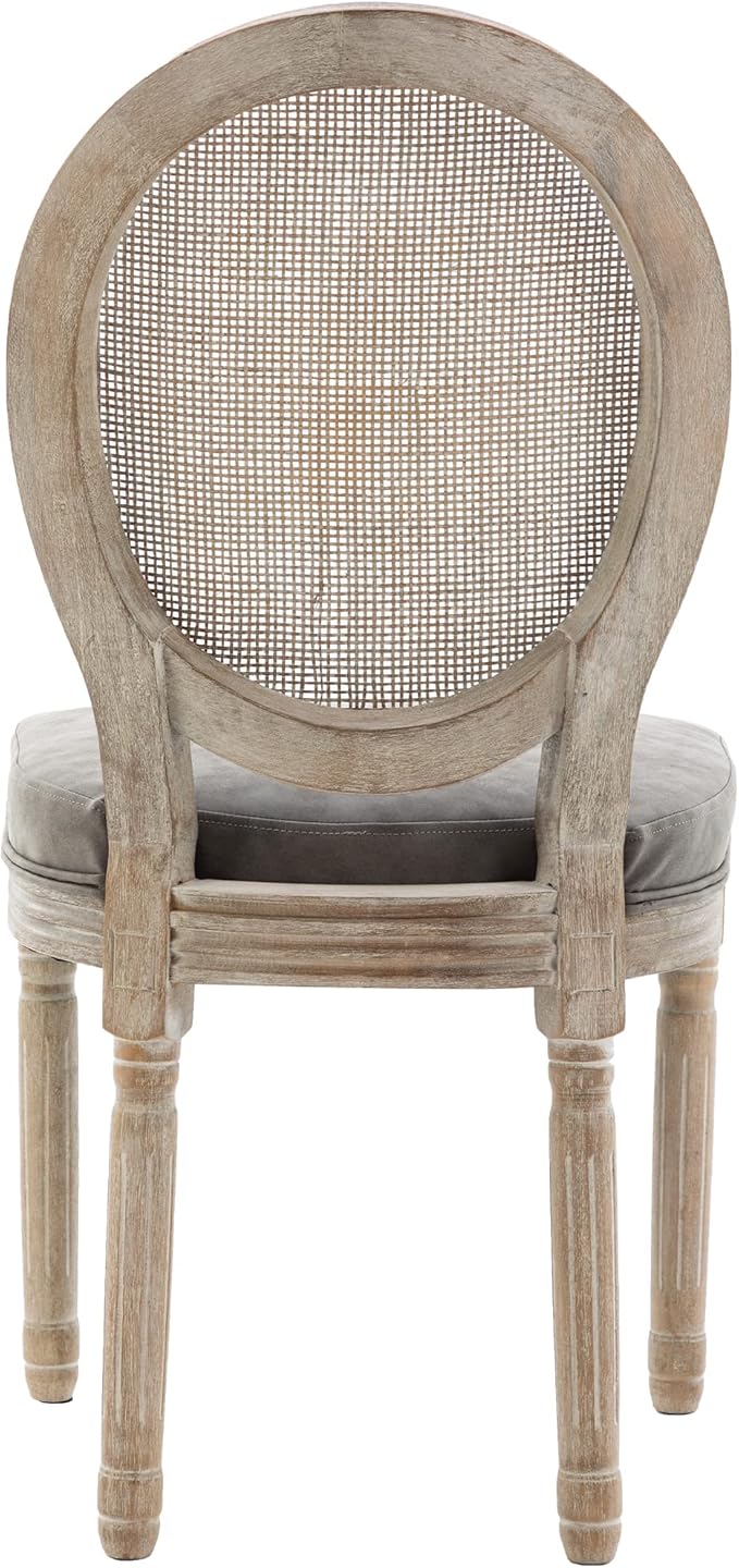 Farmhouse Leather Dining Room Chairs Set of 4 French Dining Chairs with Round Rattan Back French Bistro Chairs for Dining Room/Living Room/Kitchen/Restaurant, Grey