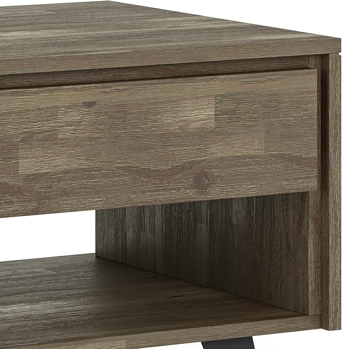 SIMPLIHOME Lowry SOLID ACACIA WOOD and Metal 22 Inch Wide Square Modern Industrial End Side Table in Distressed Grey, For the Living Room and Bedroom