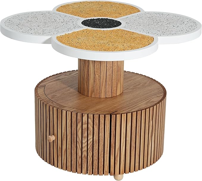 Christopher Knight Home Maven Four-Leaf Clover Side Table with Drawer, Modern Sofa End Table for Living Room, Wooden Accent Table with Pedestal Base, Natural+Yellow+White