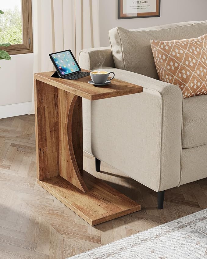 Tribesigns C-Shaped End Table for Couch, Sofa Side Table, C Table for Small Space, Living Room, Bedroom (2, Walnut Brown)