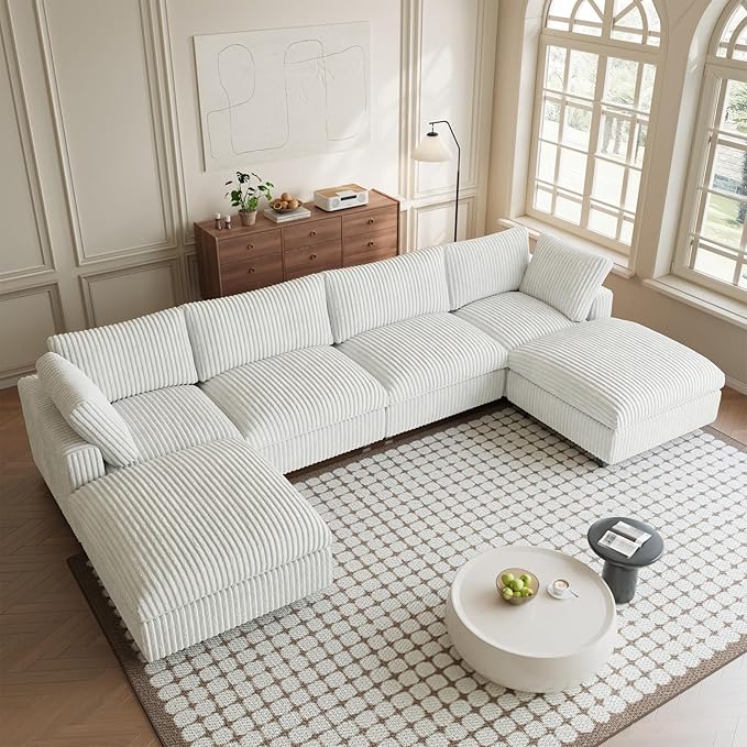 Modular Sectional Sofa, Convertible U Shaped Sofa with Chaise Ottoman, Deep Seat Cloud Sectional Couch, 6 Seat Comfy Modular Couch for Living Room, Office, Apartment, Beige