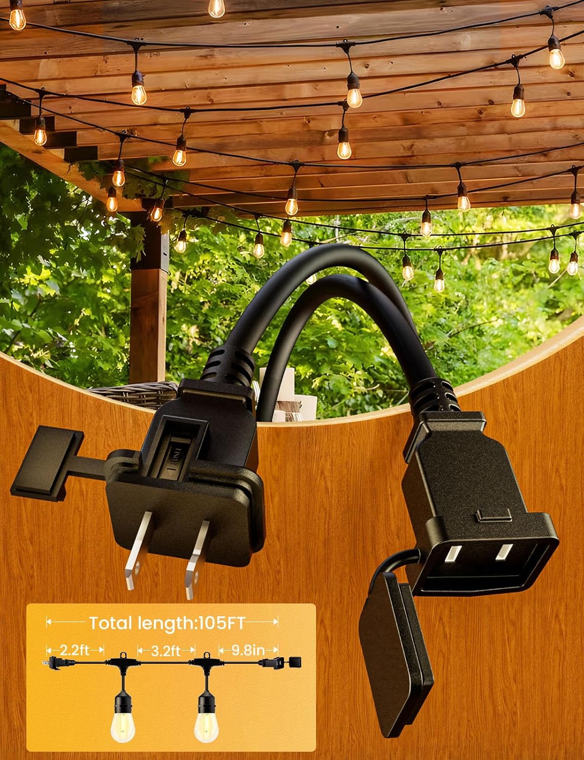 Svater Outdoor String Lights Led 105FT, Commercial Grade Patio Lights with 1W Dimmable S14 Shatterproof Bulbs, ETL Listed Heavy-Duty Outside Waterproof Cafe Bistro Market Lighting Warm White