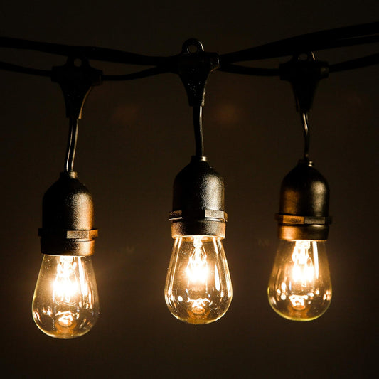 Hometown Evolution, Inc. 24 Foot E26 Outdoor Commercial String Lights with Suspended Socket for Weatherproof Heavy Duty Vintage Outside Lighting - Set of 12 S14 Clear Bulbs