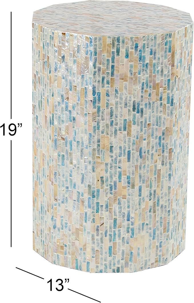 Deco 79 Mother of Pearl Shell Handmade Side End Accent Table End Table, Side Table 13" x 13" x 19", Blue