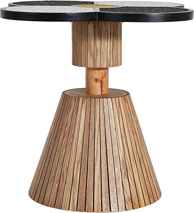 Christopher Knight Home Maven Four-Leaf Clover Side Table for Living Room, Modern Sofa End Table, Wooden Accent Table with Pedestal Base, Natural+Black+White