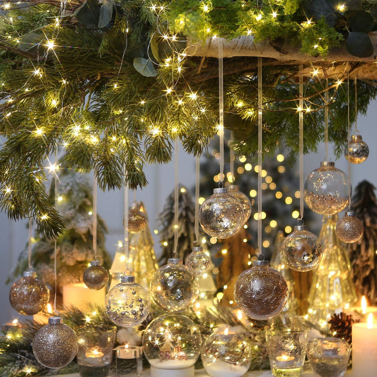 Sea Team 50mm/1.97" Shatterproof Clear Plastic Christmas Tree Ball Ornaments Set, Decorative Hanging Transparent Xmas Baubles with Stuffed Delicate Decorations (30 Counts, Champagne)