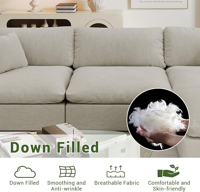 Cloud Modular Sectional Sofa,211.6" Down Filled Sofa 5 Seat with Chaise,Minimalist Sofa Cover Washable and Replaceable Couches for Living Room,Sectional Sofa Deep Seat 1