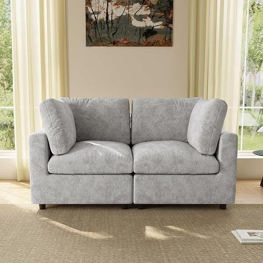 WJShome Sectional Couches for Living Room, 67 Inch Loveseat Sofa with Chenille Upholstery & Double Layer Cushions, Modern Apartment Size Modular Couch for Bedroom，Gray