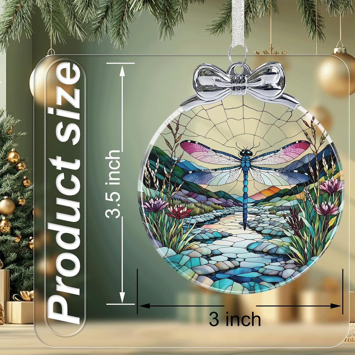 Dragonfly Stained Glass Christmas Ornament - Hanging Ornaments for Christmas Tree Decorations -Holiday Keepsake Present Exchange Idea