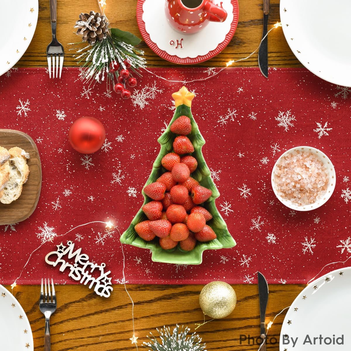 Artoid Mode Snowman Christmas Birds Trees Table Runner, Seasonal Winter Xmas Holiday Kitchen Dining Table Decoration for Home Party Decor 13 x 60 Inch