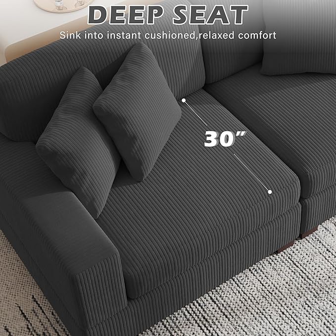 Modular Sectional Couches for Living Room, Modern Loveseat 2-Seater Sofa Couch with Ottoman, Upholstered Couches for Living Room Bedroom, Grey