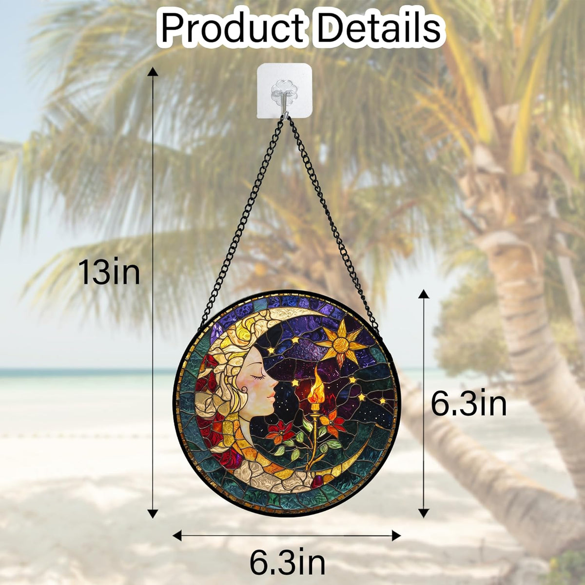 Stained Glass Window Hanging, Moon Goddess Torch Suncatcher Diamond Glass Panel Hangings Dream Sun Catchers Decor for Birthday for Women, Men, Wife, Aunt, and Mom 6.3 in