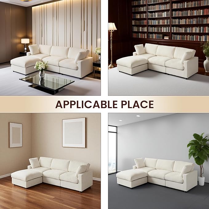 WJShome Sectional Couches for Living Room, 67 Inch Loveseat Sofa with Ottoman, Modern Chenille Fabric & Double Layer Cushions, Modular Couch for Apartment/Bedroom，Beige