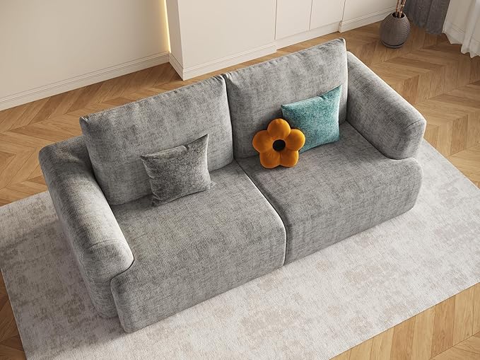 EASE MOOSE Boneless Couch for Living Room, Sectional Cloud Sofa, Modular Cloud Couch Loveseat, 2-Seater Deep Seat Sofas with Pillow for Bedroom, Apartment, No Assembly Required, Chenille (Light Grey)