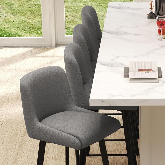 Swivel Counter Height Bar Stools Set of 3, 26''H Upholstered Barstools with Backs, Modern Bar Stool Chairs for Kitchen Island, Metal Legs, Fabric, Gray Stools Counter Chair