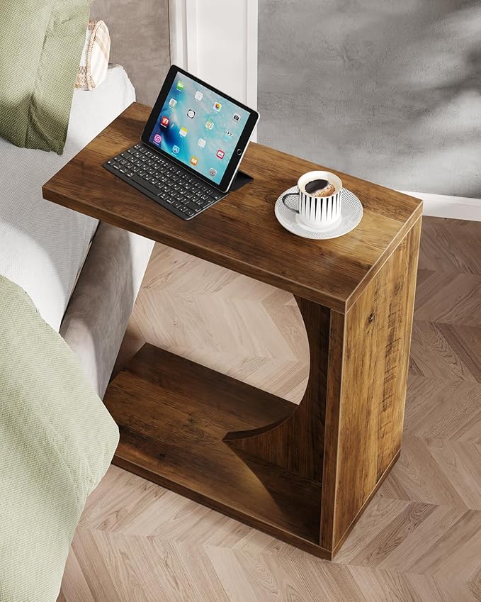 Tribesigns C-Shaped End Table for Couch, Sofa Side Table, C Table for Small Space, Living Room, Bedroom (2, Rustic Brown)