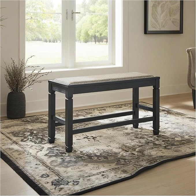 Signature Design by Ashley Tyler Creek Urban Farmhouse Counter Height Upholstered Dining Bench, Almost Black