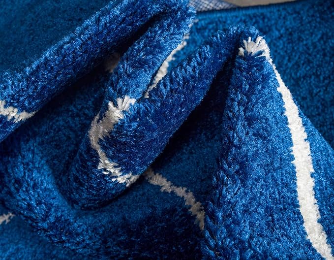 Unique Loom Trellis Frieze Collection Area Rug - Geometric (2' x 13' 1" Runner Navy Blue/Ivory)