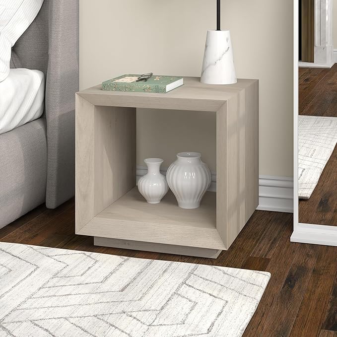 Henn&Hart 22" Modern Square Wooden End Table, Side Table, Nightstand with Open Display Shelf for Living Room, Office, Family Room, or Bedroom, Alder White