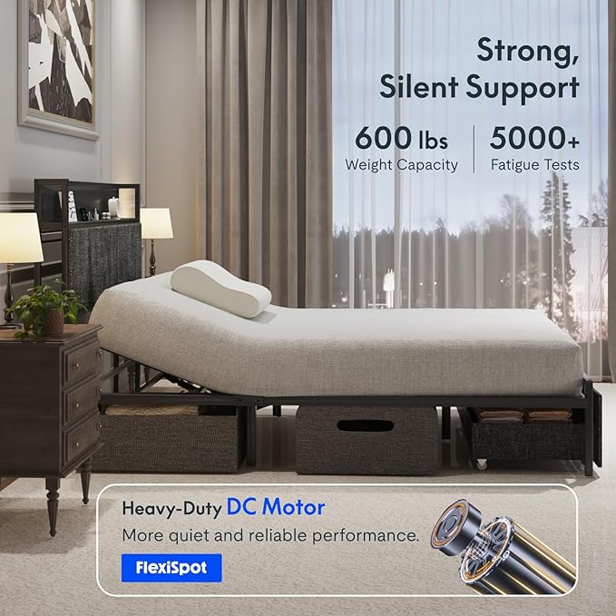 FLEXISPOT Queen Adjustable Bed + 10" Cooling Gel Memory Foam Mattress, Storage Headboard, Charging Station, LED Light, Drawers, Quiet DC Motor, Easy Assembly – Bonus 4-Piece Queen Sheet Set Included