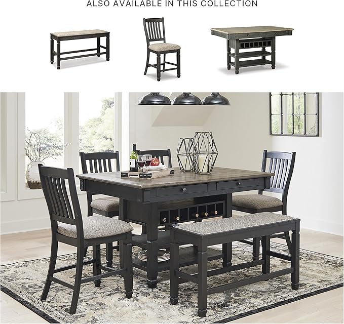 Signature Design by Ashley Tyler Creek Urban Farmhouse Counter Height Upholstered Dining Bench, Almost Black
