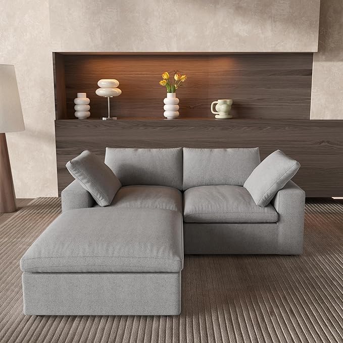 WJShome Cloud Couch Modular Sectional Sofa with Storage Ottoman,L Shaped Couch for Living Room,80.3" inch Down Filled 3 Seater Convertible Sectional Sofas for Office Apartment-Grey