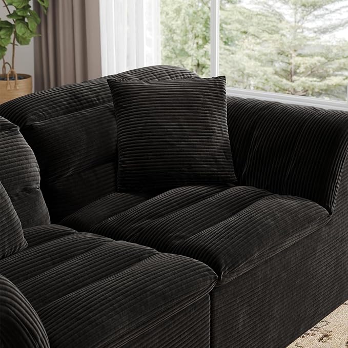 81" Sofa with Deep Seats Oversize, 2 Seater Cloud Couches, Upholstered Corduroy Loveseat for Living Room Bedroom, No Assembly Required, Black