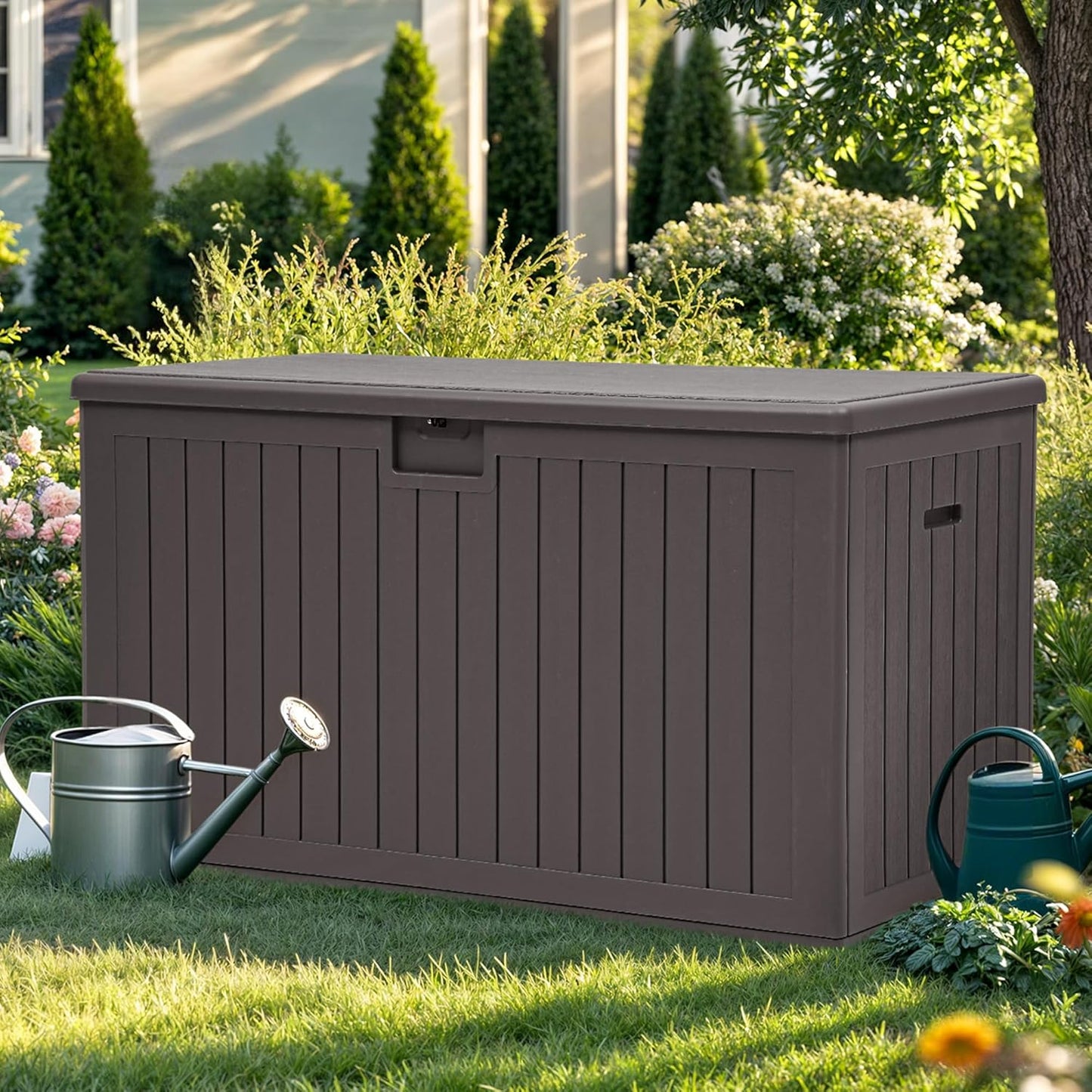 YITAHOME 200 Gallon Double-Wall Deck Box with Divider & Side Handles, Outdoor Large Storage for Patio Furniture Cushions, Garden Pool Accessories, Water Resistant & Lockable