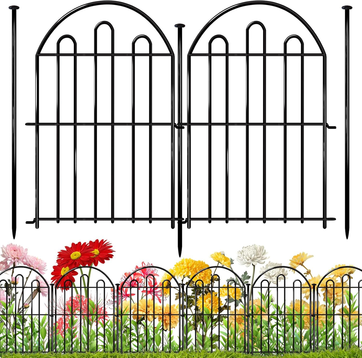 26 Pack Decorative Garden Fence, 26in x 28ft Arched No Dig Animal Barrier Fence for Dog Rabbit, Garden Edging Border, Rustproof Metal Ground Stake Border for Outdoor Yard Patio Decor