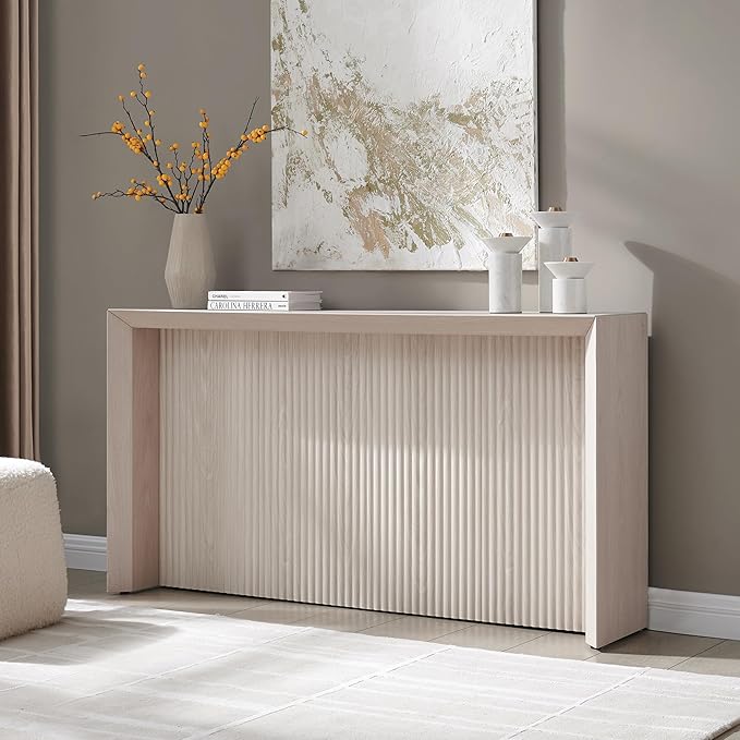 Henn&Hart 56'' Wooden Rectangular Fluted Console Table Entryway Table, Sofa Table for Entryway, Living Room, Couch, Hallway, or Office, Alder White