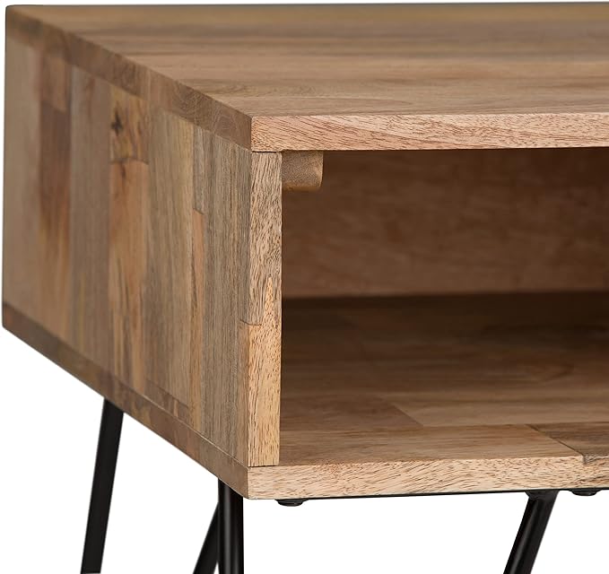 SIMPLIHOME Hunter SOLID MANGO WOOD and Metal 22 inch Wide Square Industrial End Side Table in Natural for the Living Room and Bedroom