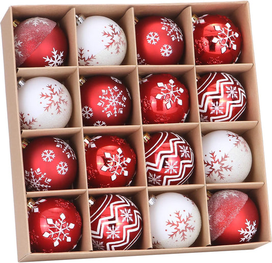 Sea Team 80mm/3.15" Set of Colorful Painted Sparkling Ornaments and Hanging Balls for Christmas Tree - 16 Pieces