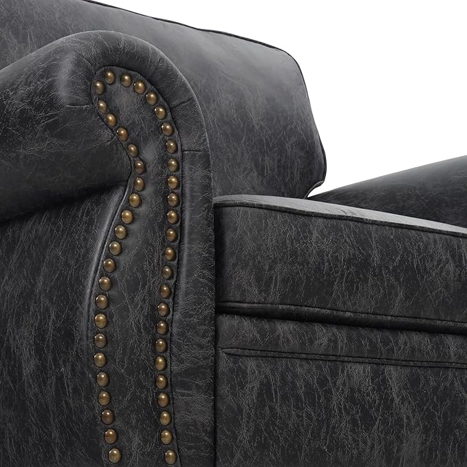 Living Room Furniture Sets,Mid-Century Vintage Sofa Couches with Rivet Design (Grey, Single+Loveseat)