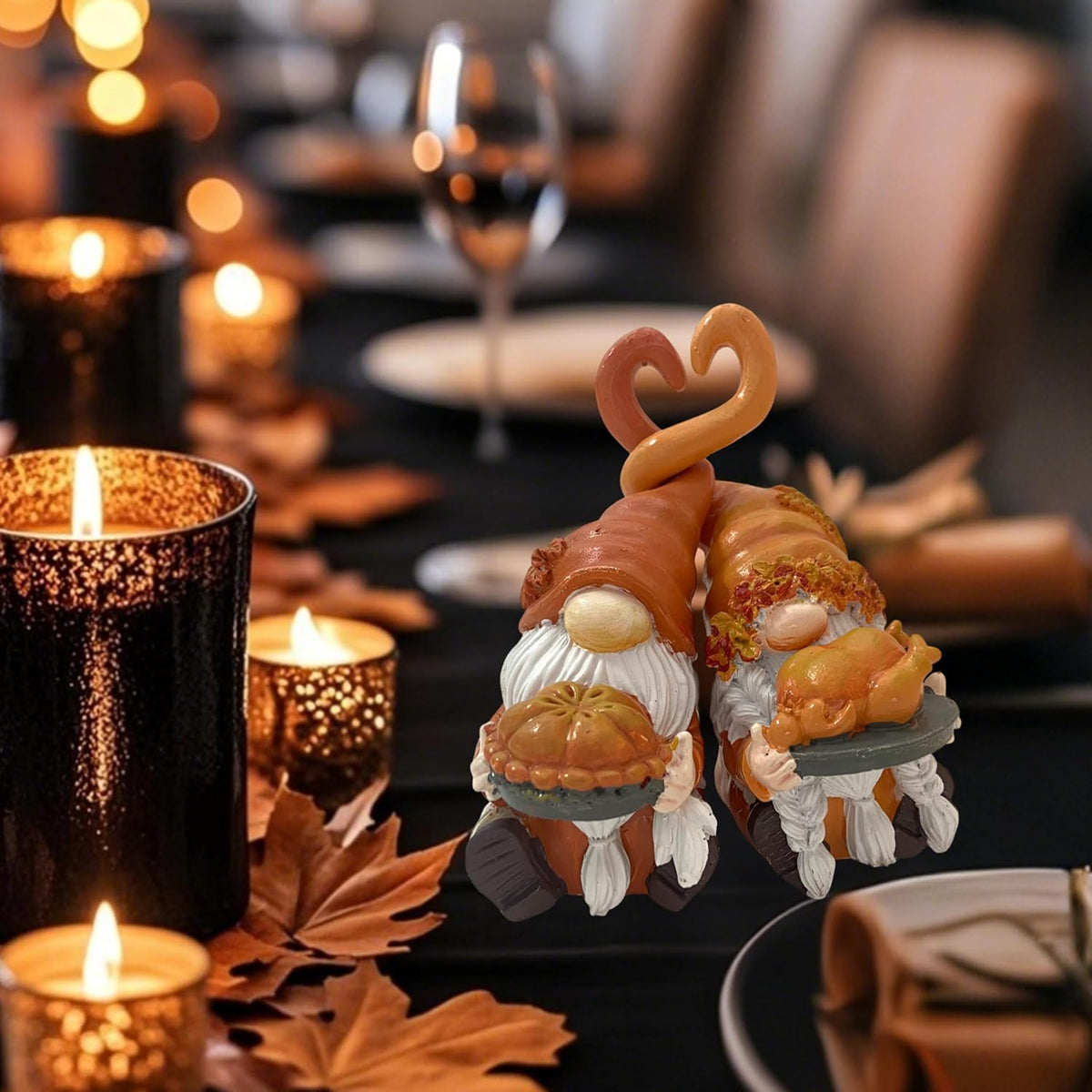 Fall Gnome Decor, Resin Thanksgiving Gnomes for Fall Decoration Indoor Home, Small Autumn Gnome Figurines with Pumpkin Pie and Turkey for Autumn Harvest
