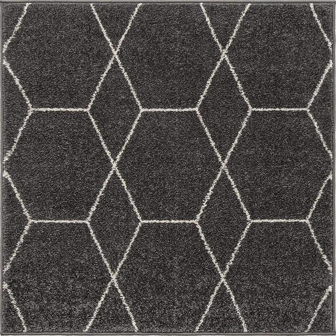 Unique Loom Trellis Frieze Collection Area Rug - Geometric (3' Square, Dark Gray/ Ivory)