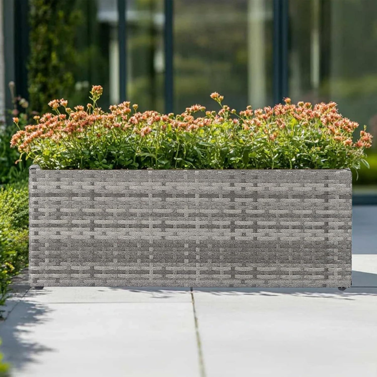 LEWIS&WAYNE Large Rectangular Block Planter Box Handmade Wicker Tall Planters for Outdoor Plants with Removable Liners Modern Planter for Indoor Outdoor Patio Deck - Gray, 30''x12''x16''