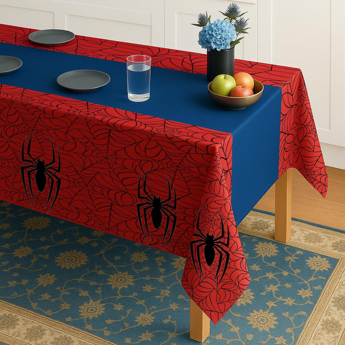 3-Pack Spider Theme Tablecloths - 54x108 Inch Disposable Plastic Table Covers for Birthday & Halloween Parties, Red & Blue Web Design Decorations for Little Ones, Adults, Indoor/Outdoor Event