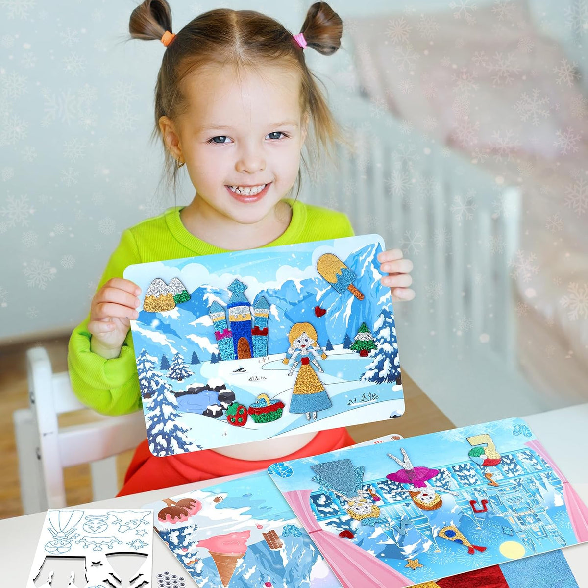 PERRYHOME Foil Arts & Crafts for Kids-DIY Frozen Fun Foil Art Kit Toys,Mess Free Coloring,Kids Car Airplane Travel Activities Toys,Birthday Christmas Gifts for Girls Children Toddler Ages 4-9