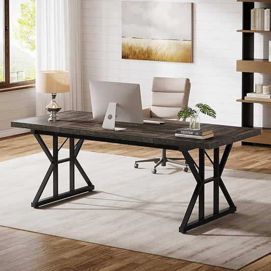 Tribesigns 70.86-Inch Large Executive Desk, Industrial Home Office Computer Desk, Simple Long Writing Study Table Business Furniture (Oak/Black)