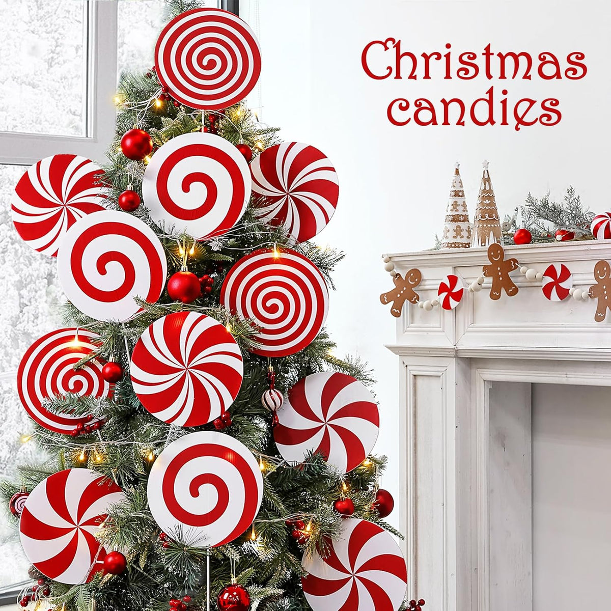 Christmas Decorations Indoor Tree Picks: 12 pcs Large Red White Peppermint Lollipop Christmas Picks for Tree, Cute Candy Picks Ornaments for Xmas Tree Topper Home Office Holiday Party Vase Decor