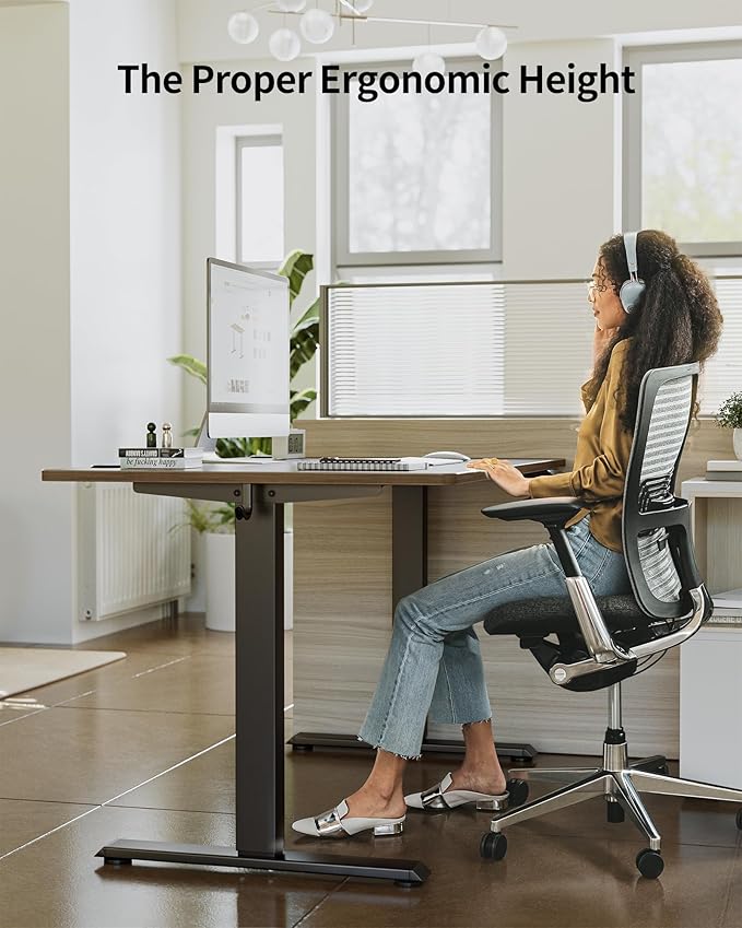 FEZIBO One-Piece Standing Desk Adjustable Height Stand up Home Office Desk, 48x24 Inch Electric Standing Computer Desk, with 4 Memory Presets, Headphone Hook, Black Walnut