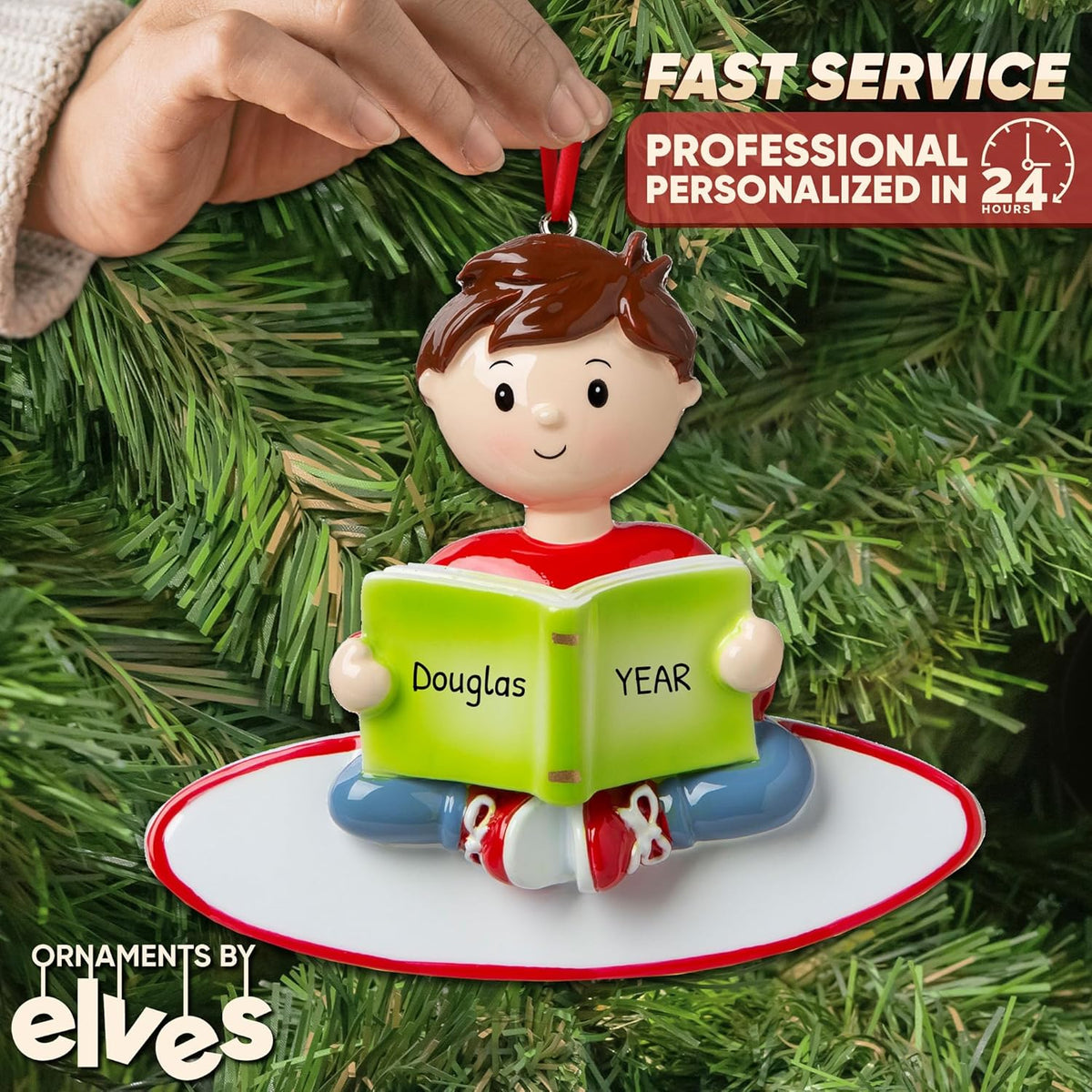 Personalized Child Christmas Tree Ornament - Toddler Pajamas Sleep Time Story Book Reader PJs Lover Kid - Free Customization