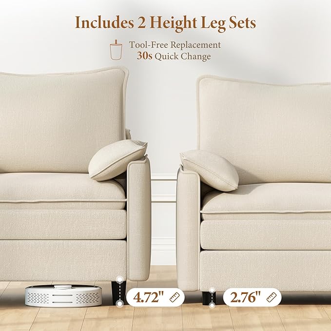 Vesgantti 108" Sectional Sleeper Sofa, 6-Seater Oversized Modular Cloud Couch with Movable Ottoman, Chenille Large Sofa Bed Convertible Deep Seat Couches for Living Room, Bedroom and Apartment, Beige