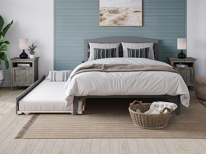AFI, Warren Queen Platform Bed with Twin XL Trundle, Grey