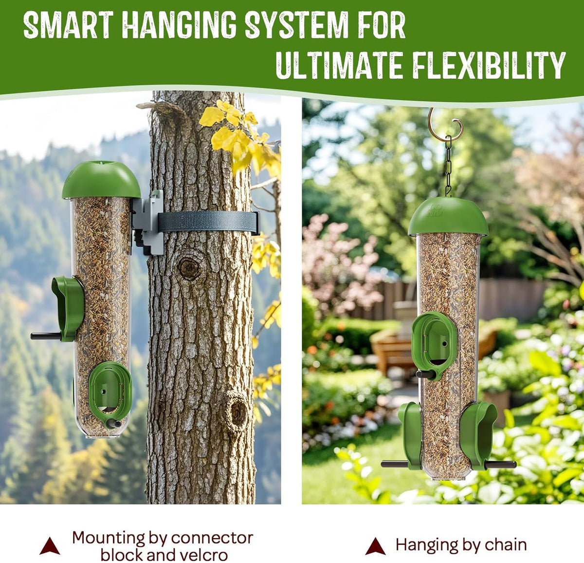 LONA Bird Feeders for Outdoors, Tube Feeder Weatherproof with Multiple Hanging Methods, Wild Bird Feeding Silo for Outside, 3 Port