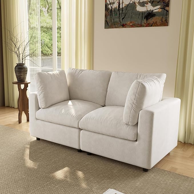 WJShome Sectional Couches for Living Room, 67 Inch Loveseat Sofa with Chenille Upholstery & Double Layer Cushions, Modern Apartment Size Modular Couch for Bedroom，Beige
