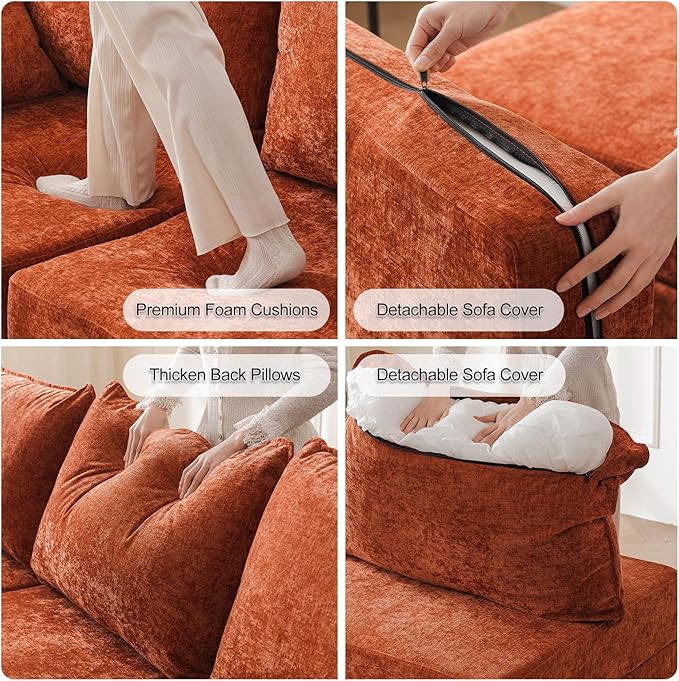 135'' Modular Sectional Sofa with All Seats Storage, Oversized L Shaped Couch for Living Room,4-Seater Comfy Cloud Couches with Movable Ottoman,Big Sectional for Bedroom,Velet,Orange